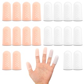 20 PCS Gel Finger Cots with Air Holes, Breathable Gel Finger Protectors Finger Covers Protection for Finger Tips, Wound & Finger Cracking - Available in White and Flesh - Colored