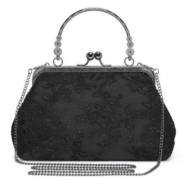BAIGIO Clutch Women's Elegant Evening Bag Women's Vintage Clutch Bag Black Bag Floral Handbag Shoulder Bag for Party Wedding Bridal Bag Lace Chain Bag Women, A-Black, black clutch women