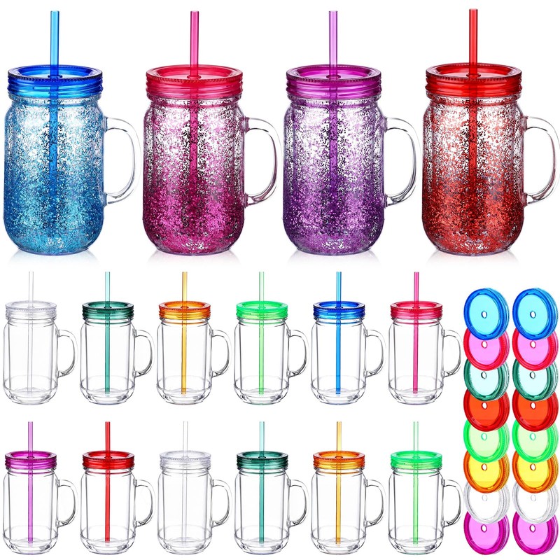 Nuenen 16 Pcs 20 oz Bulk Plastic Snowglobe Tumbler with