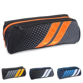 Fashion Stationery Pencil Case Kids Boys Girls Teenagers Large Capacity Sporty Pencil Cases for School Students College Black Orange and Grey
