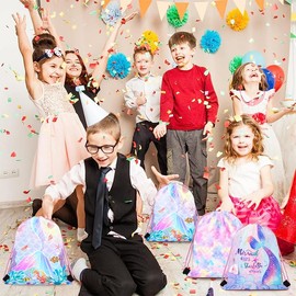 6 Pcs Drawstring Bag Kids Mermaid Bags, Drawstring Backpack Kids Party Bags Swim Bag No Waterproof Girl Kid Party Bag for Mermaid Themed Party Sea Party Gifts for Girls (27x34CM)