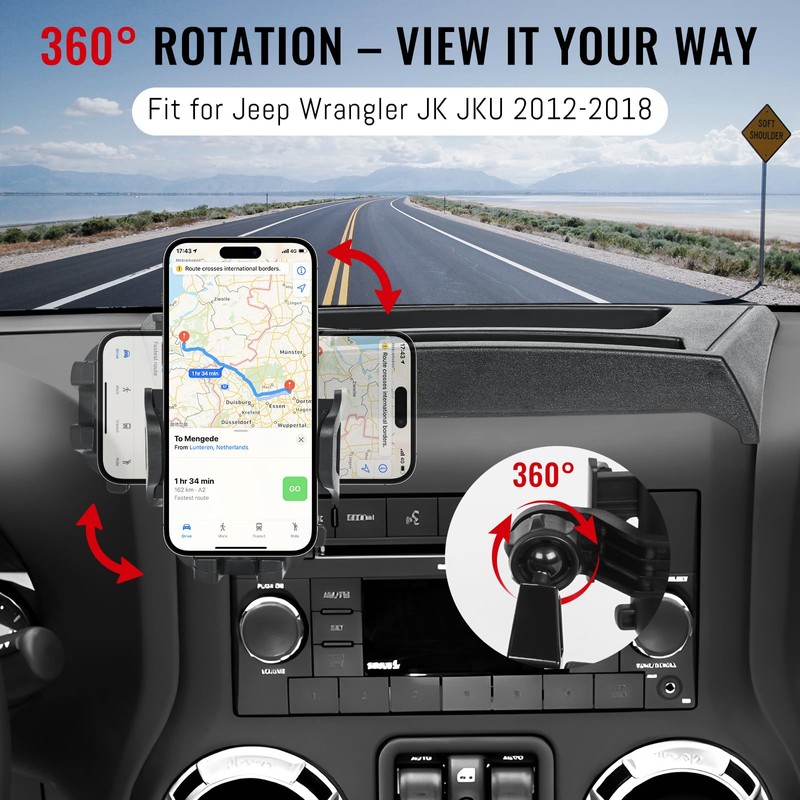 Upgraded Phone Mount Compatible with Jeep Wrangler JK JKU 2012-2018