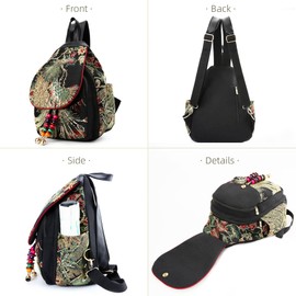 Goodhan Vintage Phoenix Sequins Embroideried Women Backpack Daypack Travel Shoulder Bag One_Size Style 01: Black