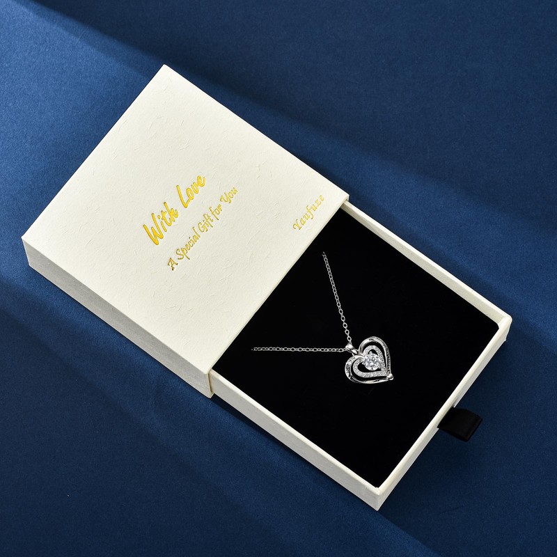 YAUFUZE I Love You Forever Heart Platinum Plated Necklace, White