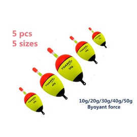 Toasis 5pcs Soft EVA Foam Fishing Drift Floats Slip Bobbers Assorted Sizes with Luminous Lighting Glow Sticks and Snap Connectors