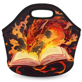 Neoprene Lunch Bags Magical Book Dragon for Women Lunch Tote Bags Washable Insulated Lunch Container Box for Work Picnic Meal Prep Bags for Men Women, Magic