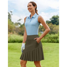 PINSPARK Knee Length Skirts for Women Golf Skorts Skirts with Pockets High Waisted Tennis Pickleball Appeal,Army Green L