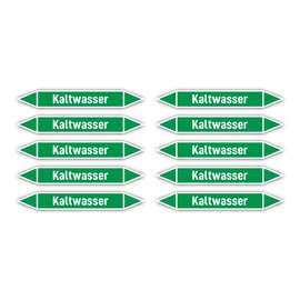 Stickers: 100 x 15 mm, Pack of 10 – Group 1 – Water – Pipeline Marking – According to DIN 2403 – Language: German – Cold Water