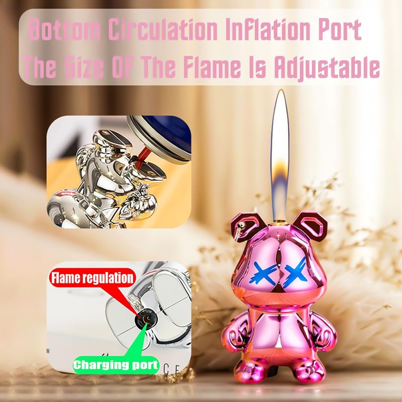 Blanzonic Cute Animal Lighter, Windproof Refillable Adjustable Lighters, Funny Keychain