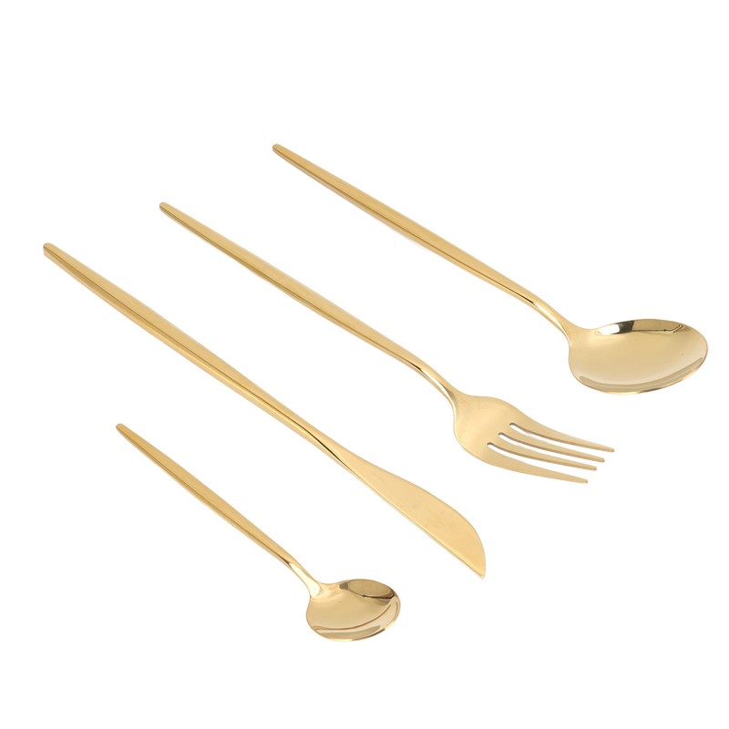 24Pcs Gold Silverware Set Knife Fork Spoon Rustproof Stainless Steel