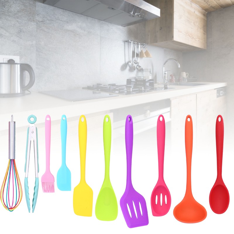 10Pcs set Silicone Kitchen Utensils Kitchenware Non Stick Spatula Spoon