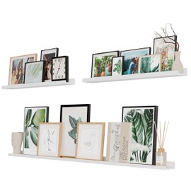 Wallniture Denver Multi Size 60"-30"-30" Floating Shelves for Picture Frames Collage Wall Decor, Book Display Shelf, Picture Ledge Shelf, Wall Shelves for Bedroom, Set of 3 White