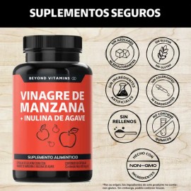 Vinagre De Manzana Con Inulina De Agave - 60 Cápsulas De 600 Mg  Sin Saborizante  Vitaminas Mujer  Hombre - Gomitas Vinagre Manzana Capsulas - Apple  
