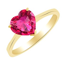AFFY Heart Shape Simulated Ruby Solitaire Engagement Ring in 14k Yellow Gold Over Sterling Silver (4.75 cttw) Ring Size-8.5