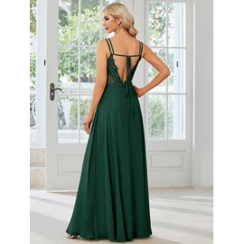 Ever-Pretty Ever-Pretty Women's Chiffon Adjustable Spaghetti Strap Deep V-Neck Backless Bridesmaid Dress Dark Green 10UK