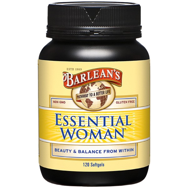 Barlean's Essential Woman Capsules, Hormonal Balance Supplement for Women, Flaxseed, Evening Primrose Oil & Soy Isoflavones, Omega 3 6 9 and GLA for Healthy Hair and Skin, 120 Count