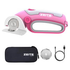 ZEITE 4V Cordless Electric Scissors Cardboard Cutter with 2 x Blades,1 x Storage Case,1 x USB Charging Cable,Rotary Cutter for Box Plastic Carpet Fabric, Easy to Hold and Safety,Pink