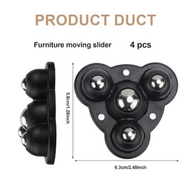 4pcs Furniture Movers Sliders, Self Adhesive Caster Wheels Small Countertop Swivel Wheels Easy to Move Rollers for Appliances Universal Countertop Sliders for Kitchen Appliances (Triangle, 4 Ball)