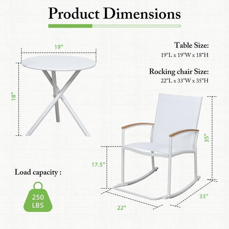 Walsunny 3 Piece Outdoor Rocking Bistro Set with Table -