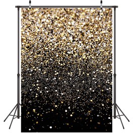 LYWYGG 6x8FT Black Gold Sequin Backdrop Birthday Party Bokeh Decoration Newborn Photo Studio Backdrop Vinyl Holiday Backdrop CP-447-0608