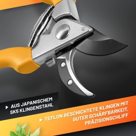 GRÜNTEK Secateurs, Garden Pruning Shears F1, SK5 Blade 48 mm, Bypass, Teflon-Coated, Ergonomic Shape, Garden Pruner - Yellow