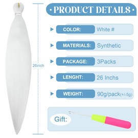 WacanDan White Braiding Hair Pre stretched 26 Inch 3 Packs, Professional Soft Yaki Texture Long Braid Extensions, Hot Water Setting for Box Braids Twist & Crochet Braids