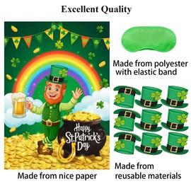 HRENCY St Patricks Party Games Pin The Hat on The Leprechauns Game with Reusable Stickers Pin Game Saint Patrick Lucky Shamrock Party Favor Supplies
