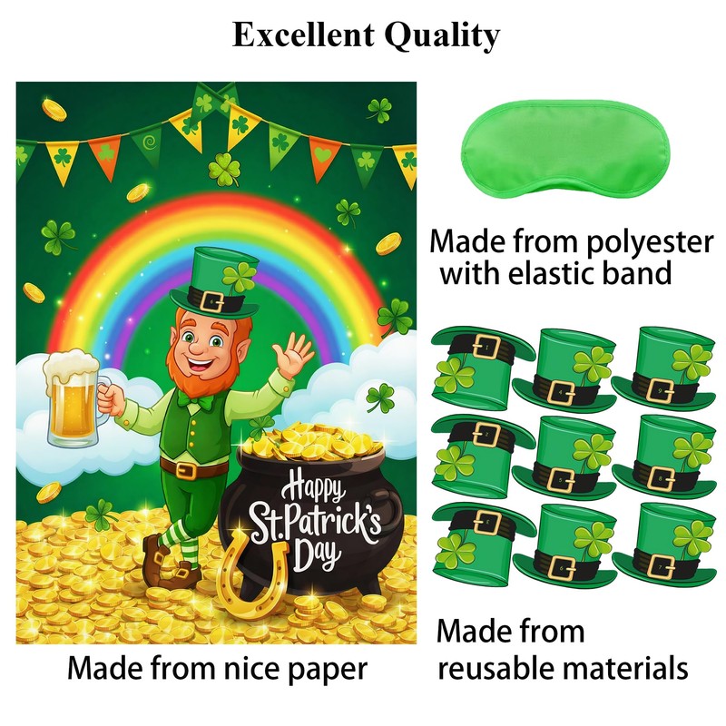 HRENCY St Patricks Party Games Pin The Hat on The
