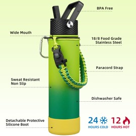 BJPKPK 27oz Insulated Water Bottles with 3 Lids, Paracord Handle & Non-slip Boot,Metal Water Bottle with Straw, BPA Free Leak Proof Thermal Flasks, Tumblers,Bamboo Grove