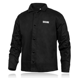 QeeLink Welding Jacket - Premium Flame Resistant (FR) Cotton Welding Clothes - Light Weight Welder Jacket for Men & Women (X-Large, Black)