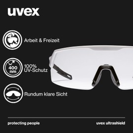 Uvex ultrashield Schutzbrille – kratzfest & beschlagfrei, sportliche Arbeits- und Bügelbrille mit 100% UV-Schutz, rutschfest & bequem