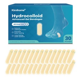 Kimihome Hydrocolloid Blister Bandages for Feet - 30ct Gel Blister Bandages - Blister Cushions for Heel, Toe - Blister Prevention for Travel - Water Resistant Bandages Pads (Spot Pack)