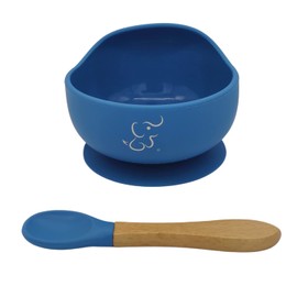 PAPU BABY Set de Comida - 1 Babero, 1 Vaso y 1 Platos Hondo/Bowl (Azul Indigo)
