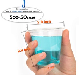 Golden Apple, 5oz clear plastic cups. Disposable Mini Cups Plastic Cups, Plastic Shot Glasses, Jello Shot Party Tumblers – 50 ct. BPA Free.