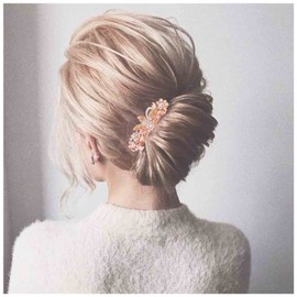 Allereya Crystal Hair Clip Barrette Rhinestone Flower Hair Barrette Bling Bridal Headpieces CZ Head Clip Decorative Headwear Bride Hair Accessories for Women and Girls Gifts