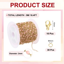 sourcing map Stainless Steel Bead Chain, 16.4 Feet/5M Enamel Beaded Jewelry Link Cable Chains Spool Kit for Jewelry Making, Necklace, Bracelets, DIY Crafts (Gold/Pink, Pack of 1)
