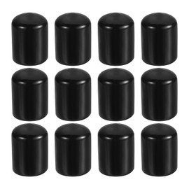 PATIKIL 5/8" ID Round Rubber End Caps, 12 Pcs Rubber Bolt Covers Caps PVC Rubber Screw Covers Flexible Screw Thread Protector Caps for Metal Tube Rod Bolt, Black