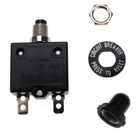 RKURCK 20A Manual Reset Thermal Circuit Breaker, 125-250V AC 50V DC, L1 Series, Push-Button, Black Cap, 20Amp, Widely Used in Household Appliances and Power Supplies