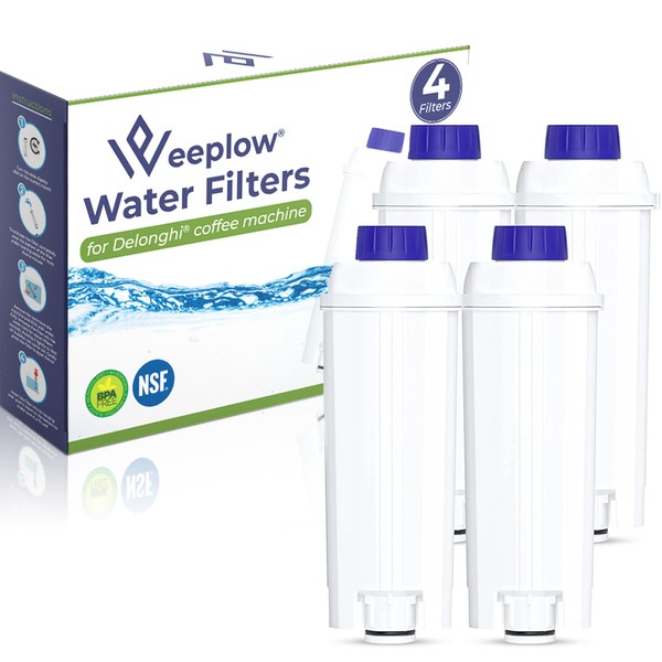 Weeplow® - 4 Delonghi Water Filters DLSC002 Compatible with Delonghi Magnifica, Dinamica, Autentica, PrimaDonna, All ECAM ESAM ETAM BCO EC Series [French Brand | Top Quality]