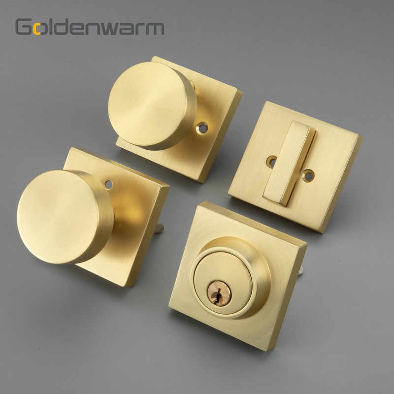 goldenwarm Gold Door Knobs with Deadbolt, Zinc Alloy Brushed Gold