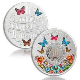Colorful Sunflower 3 Year Sobriety Coin Butterfly Three Year Sobriety Chip Courage to Change AA Chips and Medallion Silver AA Coin Recovery Anniversary Token Sobriety Gifts for Men Women
