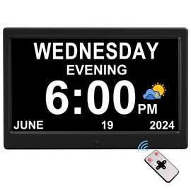 CAZOKASI Extra Large Impaired Vision Digital Alarm Clock with Day and Time for Elderly Calendar Clock Auto Dimmable Clock (10.1 Inch Black)