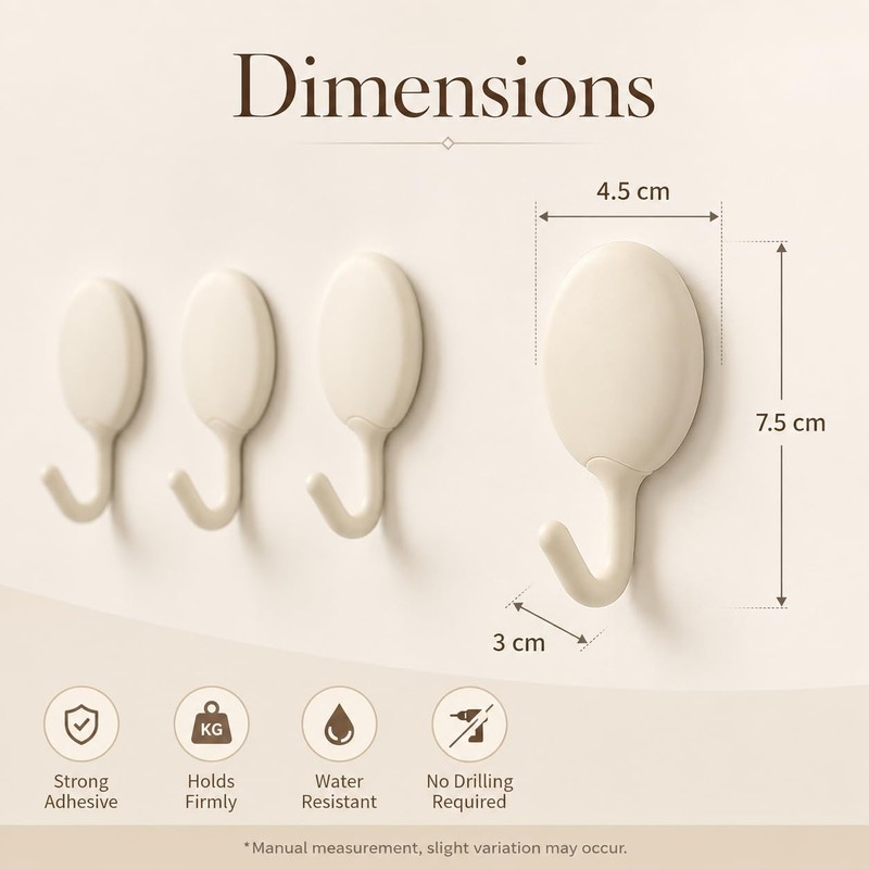 DAZANJA Adhesive Wall Hooks 8 Pack, Heavy Duty Hooks for