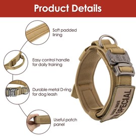 AUTOWT Tactical Dog Collar, Adjustable Military Training Nylon Dog Collar with Breathable Soft Padded, Thick Pet Collars Heavy Duty Metal Buckle with Handle for Small Medium Large Dogs Walking