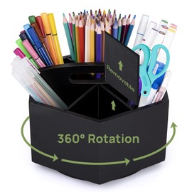 Wood Art Supply Spinning Marker Organizer,Rotating Pencil Pen Marker Holder Organizer for Desk,Office School Supplies Desktop Storage Organizer Box 7 Sections for Pencils Markers Paint Brushes