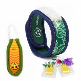 OLLEENO® Mückenschutz Armband Moskito Insektenschutz Armbänder aus Neopren Armband-Grün, Orange Anhänger