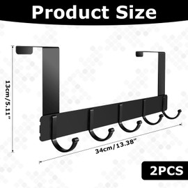 Hongoen Door Hooks for Hanging, Space-Saving Door Coat Rack for Hanging, Pack of 2, Sturdy Door Coat Rack for Hanging, Black Clothes Hook, Hook for Hanging as Organiser Aid