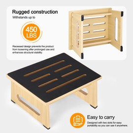 One Step Stool for Adults Seniors with Non-Slip Rubber Stepping Feet, Heavy Duty Platform Step Stools, 450 LB Portable Bed Steps for High Beds for Bathroom, Bedroom, Kitchen & Bedside Support