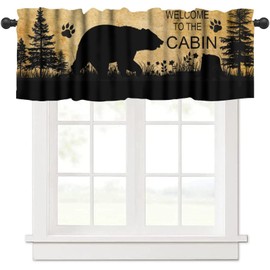 JanJCurt Rustic Cabin Window Valance, Vintage Farmhouse Wild Animal Pine Forest Country Camping Print Rod Pocket Blackout Short Window Treatment for Kitchen Living Room Bedroom, 54x18inch