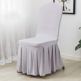 Dimatic Dining Room Chair Covers Set of 6, Stretch Parsons Slipcovers with Skirt Super Fit Spandex Chair Seat Protector Cover for Dining Room, Hotel, Ceremony (Grey)